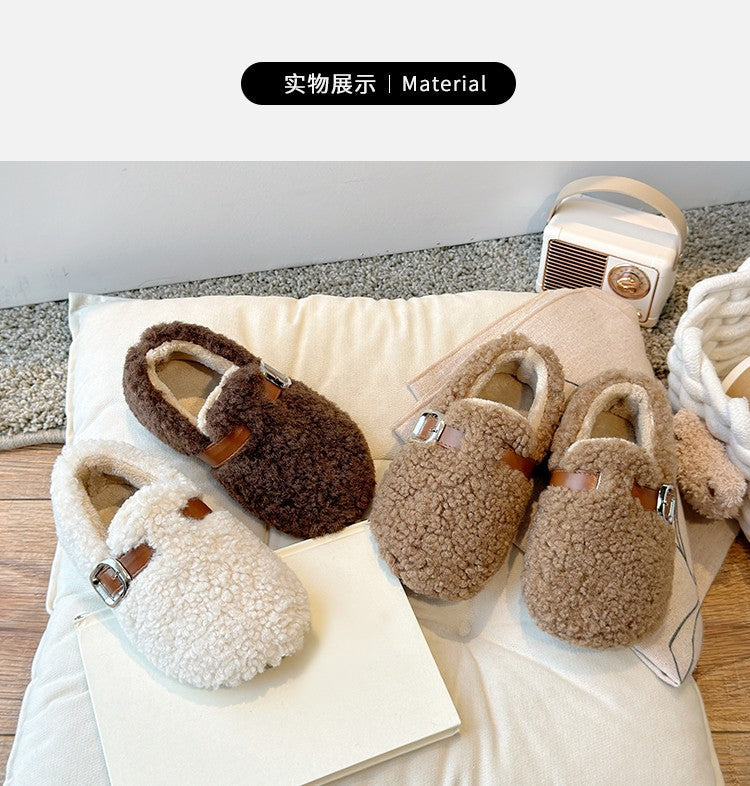 Winter Children's Shoes 2025 New Girls Fluffy Cotton Shoes Soft Bottom Non-slip Kids Fashion Simple Plush Shoes Trend Versatile