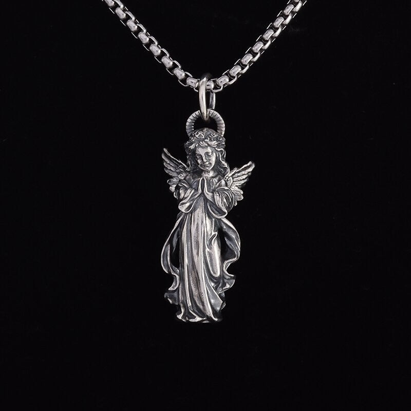 Silver-Plated Anime Mecha Beautiful Girl Girl Pendant Necklace Men and Women Hip-Hop Rock Punk Trendy Jewelry Gift