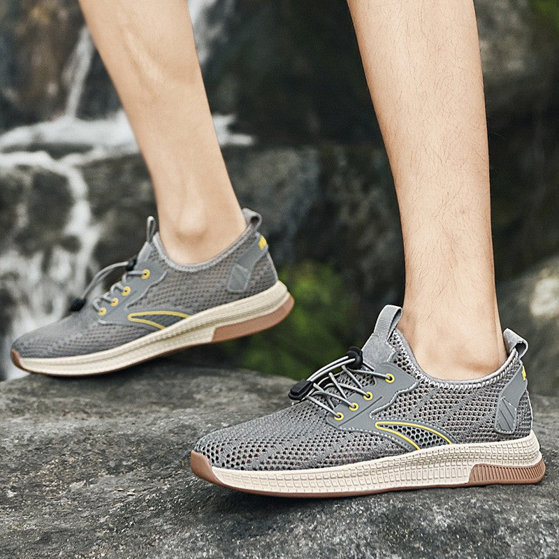 Outdoor Men Casual Shoes Genuine Leather Mens Shoes Brand Climbing Hiking Travel Shoes Breathable Man Sneakers Summer Footwear