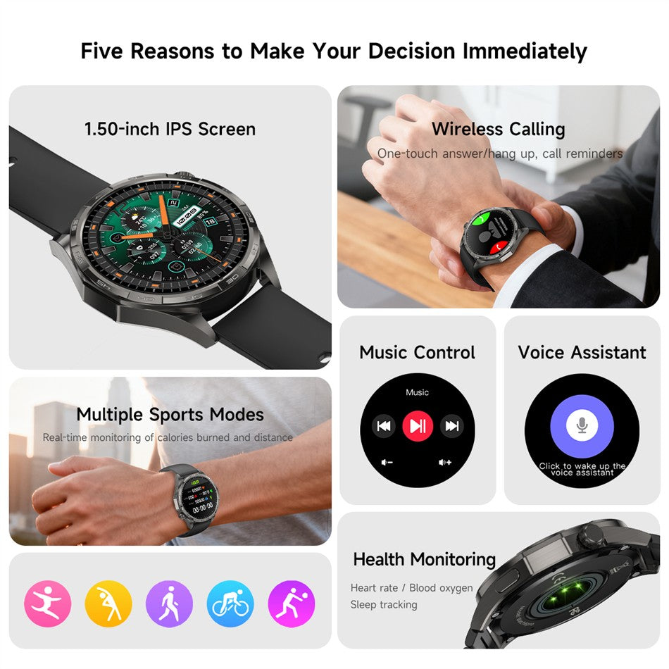 2026New Original fitness Watch G T6 Pro Smart Watch 1.50"HD AMOLED Screen GPS track Heart Rate Bluetooth Call Smartwatch for Men