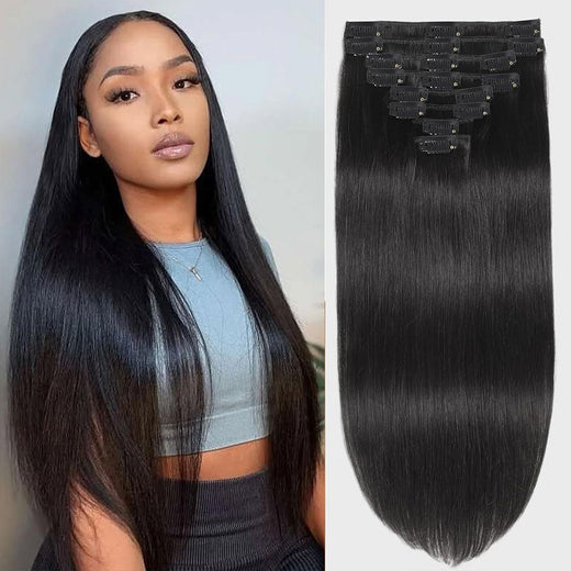 Clip In Hair Extensions 8-piece Human Hair Brazilian Straight Clip In Natural Black Color For Women Multiple sizes available