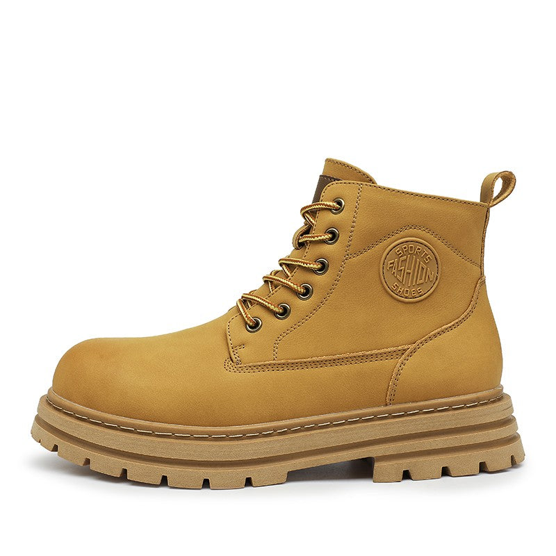 New winter men's shoes rain boots motorcycle leather shoes plush warm outdoor leisure high-top lace-up women's boots
