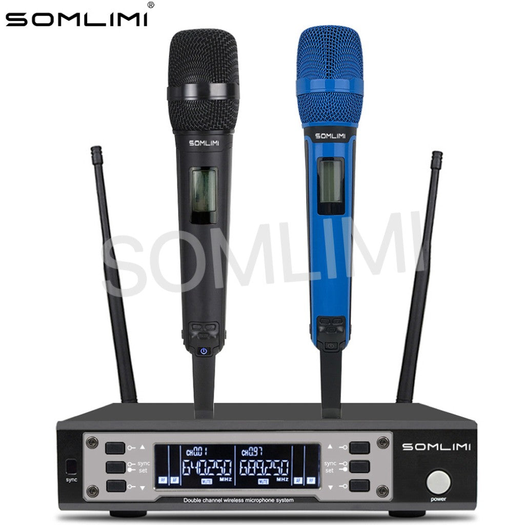SOMLIMI EW135G4 UHF Dual Channels Profession Wireless Microphone System Stage Performance Dynamic Long Distance Metal Handheld
