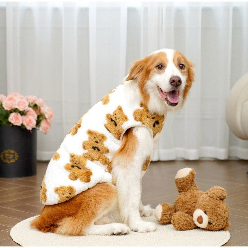 3XL-8XL Autumn/Winter Plush Cute Bear Pattern Large Dog Sweater Warm Wool Hoodie Coat Large Pet Vest Sweater Pet Clothing