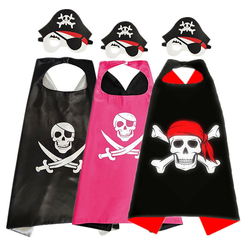 3-12Y Pirate Skull Cape Toddler Play House Dress Up Cape Printed Pattern Holiday Performance Fashion Suit Halloween Party Gift