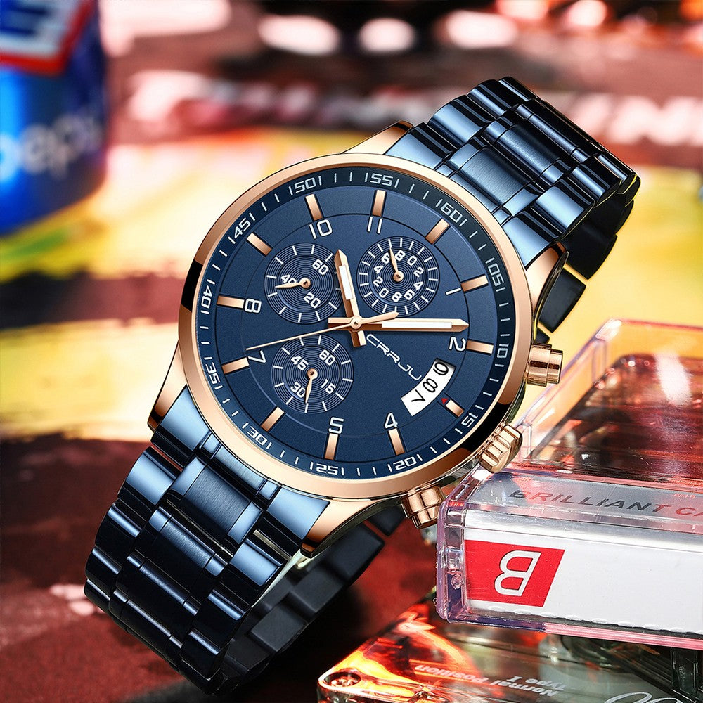 CRRJU Men Quartz Wristwatches Luxury Brand Sporty Chronograph Watches with 316 Stainless Steel Luminous Hands Male Clock Red