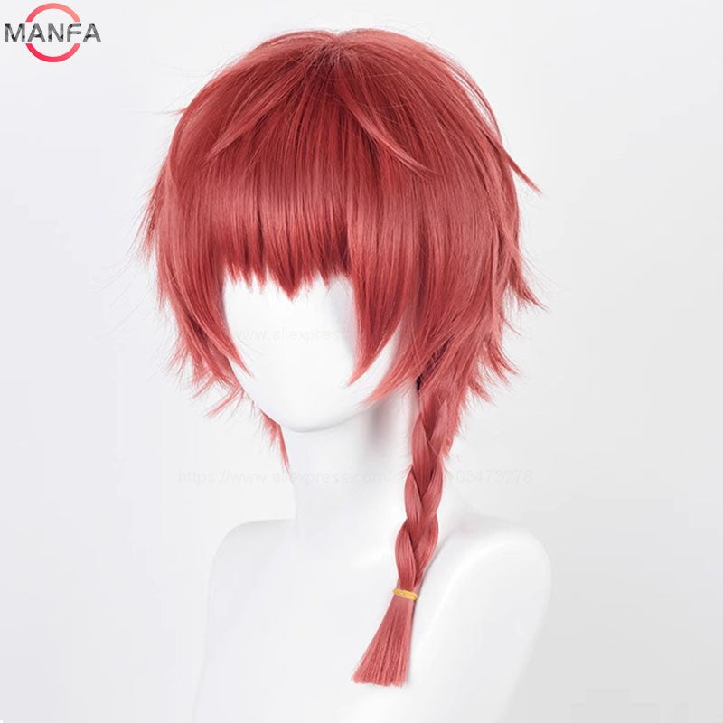 Kurona Ranze Cosplay Wig Anime Unisex Long 38cm Red Single Twist Braid Wig Heat Resistant Synthetic Cosplay Anime Wigs + Wig Cap