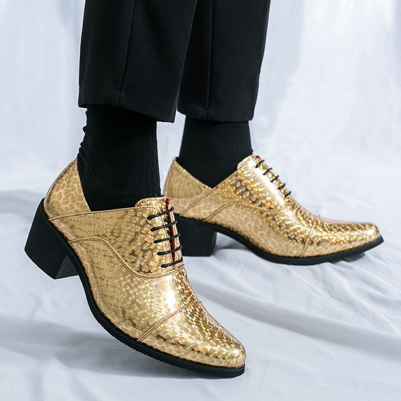 New pointed high-heeled shoes for men to increase business dress office men's shoes groom wedding wedding shoes