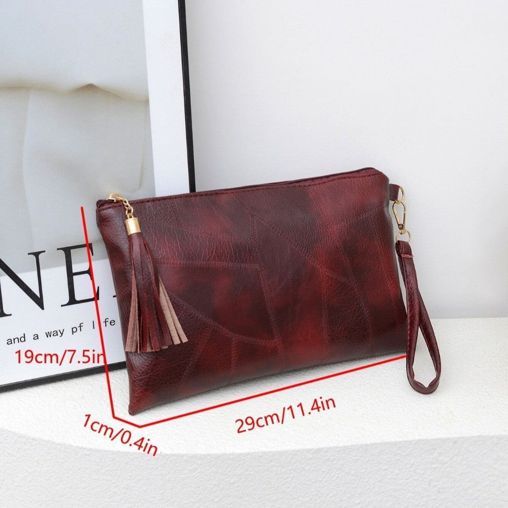 Casual Tassel Handheld Bag Korean Style Solid Color Zipper Coin Purse PU Leather Handbag Small Item Bag Men