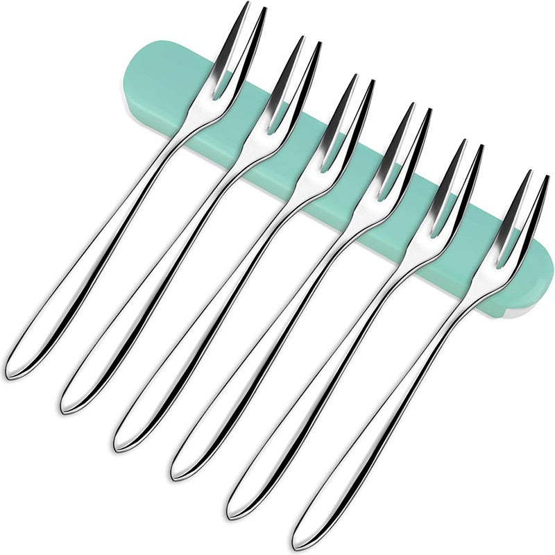 6Pcs Stainless Steel Fruit Forks with Storage Box 13cm Dessert Cake Salad Forks Tasting Appetizer Fork Cocktail Forks Tableware
