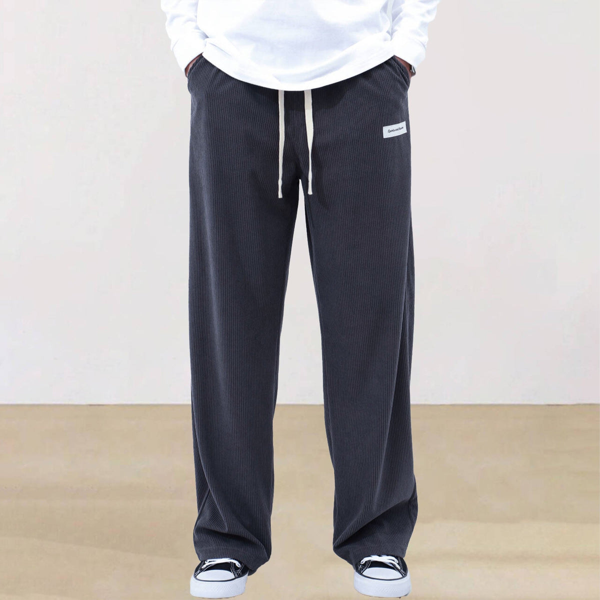 Mens Corduroy Joggers Pants Casual Cargo Pants Drawstring Elastic Waist Baggy Tapered Sweatpants with Pockets Outdoor Sweatpants