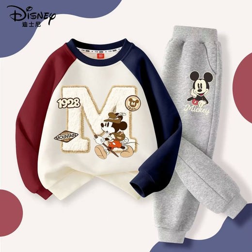 Disney Autumn Baby Boys Clothes Set Kid Mickey Printed Sweatshirts Pullover Top and Pants 2pc Suit Children Boy Patchwork Outfit