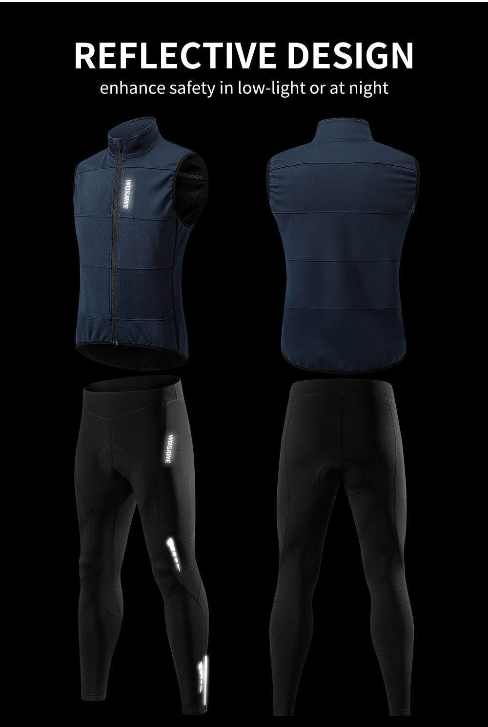 WOSAWE Cycling Jersey Set Winter Spring Vest Pants Sleeveless MTB Bicycle Clothing Warm Bike Jackets Thermal Fleece Suit