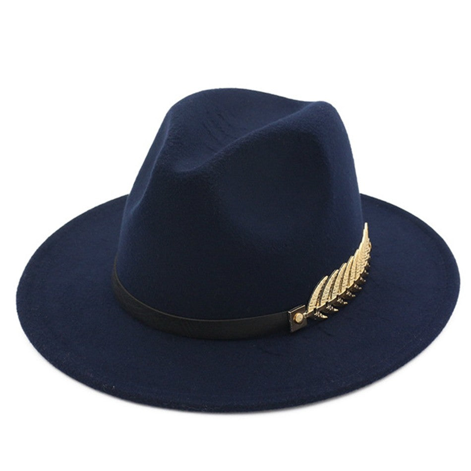 SHOWERSMILE Burgundy Women Fedora Hat Winter Female Wool Felt Hat Leaf Large Brim British Style Retro Jazz Cap Accessories