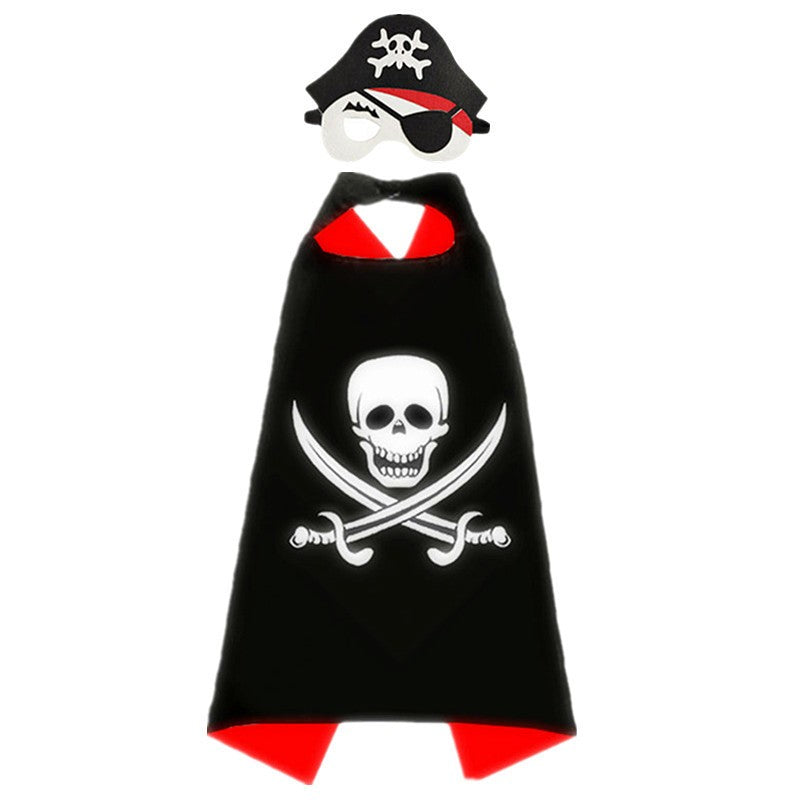 3-12Y Pirate Skull Cape Toddler Play House Dress Up Cape Printed Pattern Holiday Performance Fashion Suit Halloween Party Gift