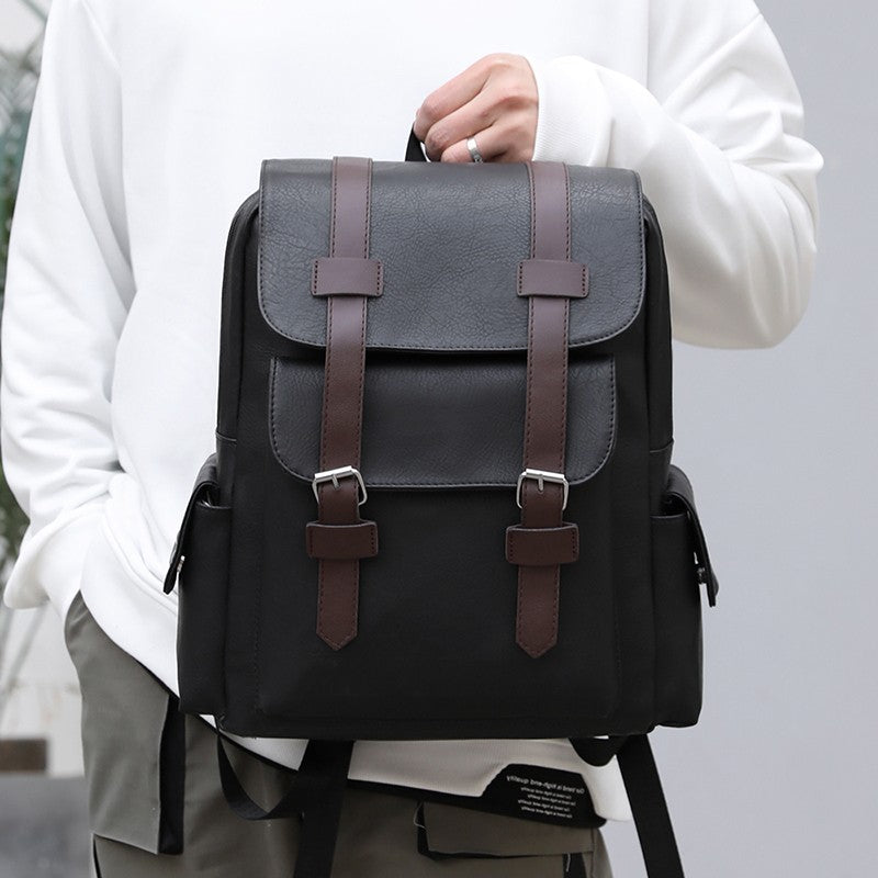 2023 Men Backpack PU Leather Bagpack Large Laptop Backpacks Male Mochilas Black Schoolbag For Teenagers Boys Brown Sac A Dos