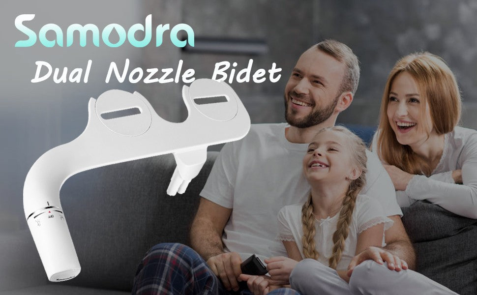 SAMODRA Bidet Attachment Ultra-Slim Toilet Seat Attachment Dual Nozzle Bidet Adjustable Water Pressure Non-Electric Ass Sprayer
