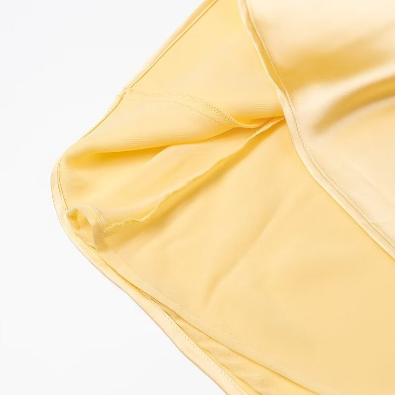 HH Women Summer Yellow Stain V Neck Sling Dress Elegant Sleeveless Loose Maxi Robes 2025 New Ladies Party Holiday Dresses