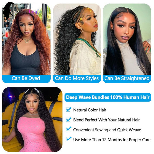 12A Deep Wave Bundles Human Hair Brazilian Remy 30 32 Inch Raw Curly Hair Bundles 100% Human Hair Extensions human hair Bundles