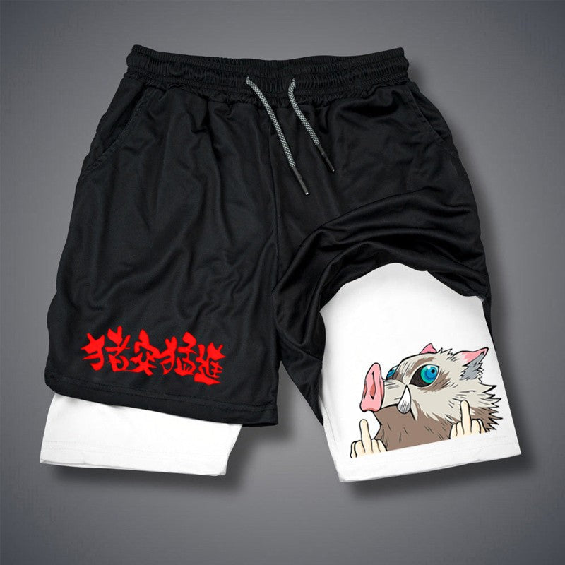 Men'S Fitness Performance Running Training Sports Shorts Fashion Print 2-In-1 Double-Layer Summer Mesh Quick-Drying Beach Shorts