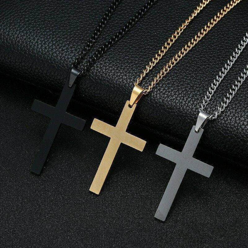Classic Stainless Steel Cross Pendant Necklace For Women Men Link Chain Charm Necklace Cool Boys Girls Punk Hip Hop Jewelry Gift