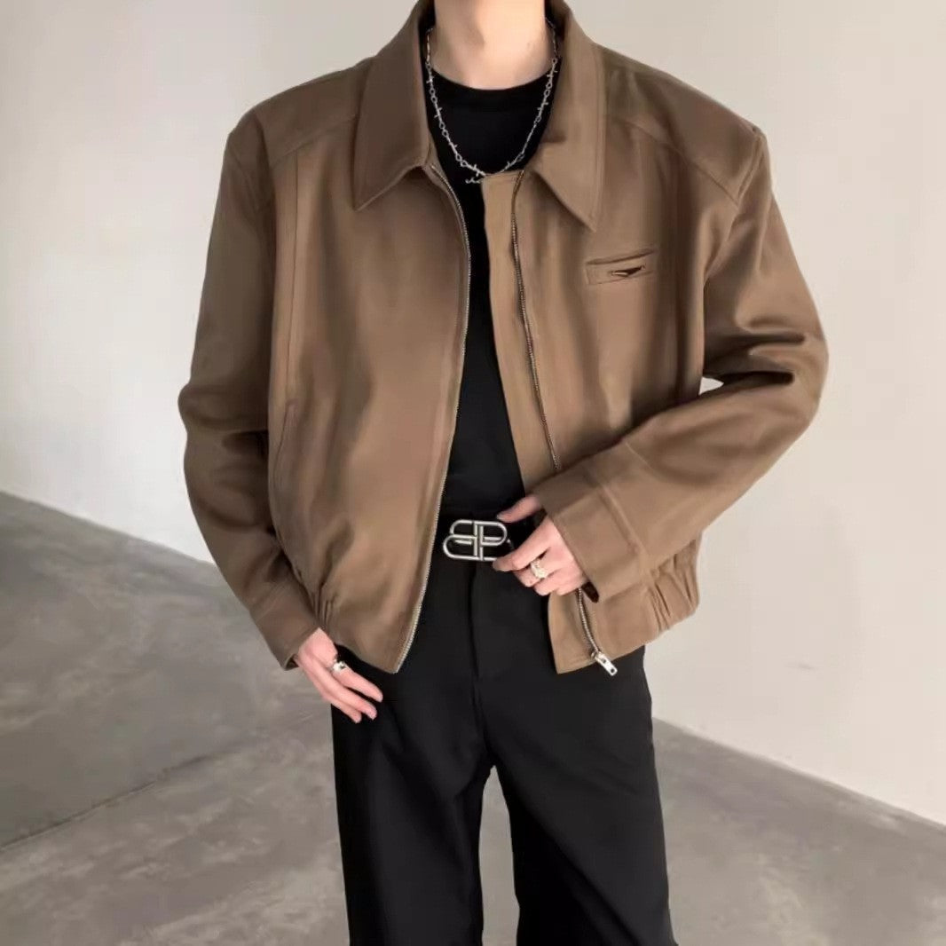 Short Jacket Men's Autumn Winter Handsome American Shoulder Pad Coat High-end Lapel Baseball Uniform