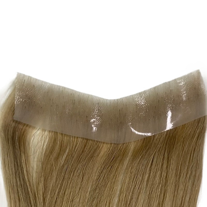 Thin SKIN PU V Style Front Natural Hairline Men Capillary Prosthesis Human Hair Blonde Color Replacement System Units For Men