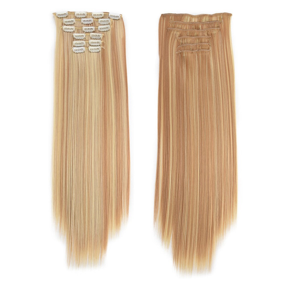 16 Clips in Hair Extensions 24Inchs Long Straight Hairstyle Synthetic Blonde Black Hairpieces Heat Resistant Fake Hair 6Pcs/Set