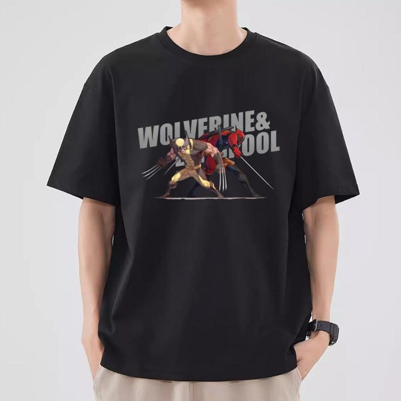 MINISO Deadpool Wolverine T Shirt Men Couple Combination Clothes Short Sleeve Collar Fashion T-shirt Man Cool Cotton Unisex Tops