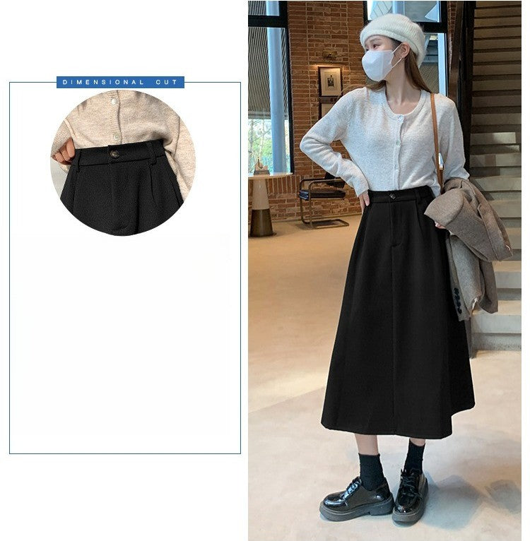 High Waist Plus Size Women Skirt Spring Women Clothing High Waist Hepburn Style Mid-Length A-Line Skirt New Casual Solid Skirts