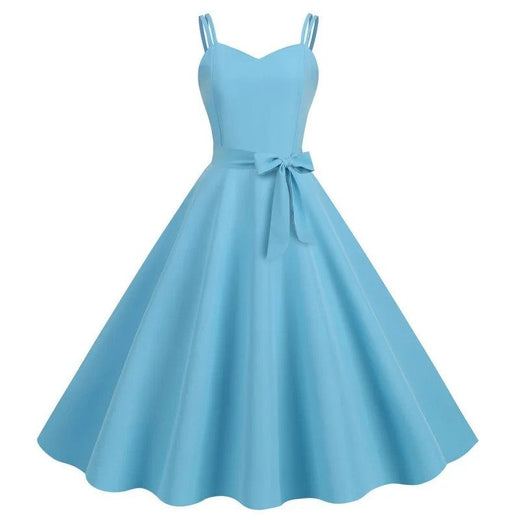 Sexy French Style Summer Vintage Hepburn Large Swing Dress Sleeveless Gown for Women in Red Blue And Pink Colors