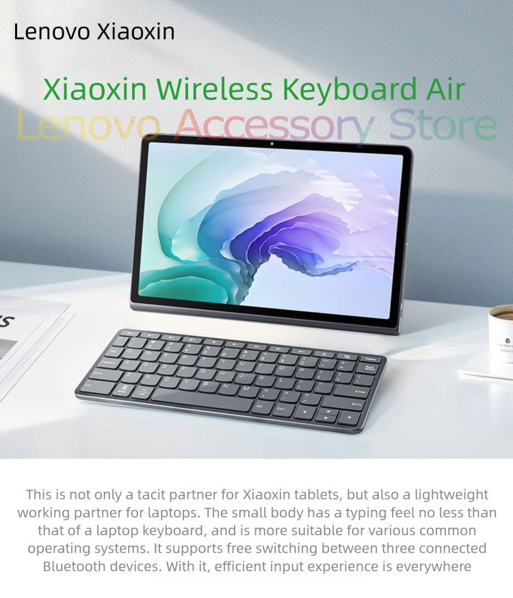 Lenovo Xiaoxin Air Wireless Bluetooth Keyboard Connect 3 Devices Windows10 iPadOS15 Android10 for Laptop Pad Tablet Tab Phones