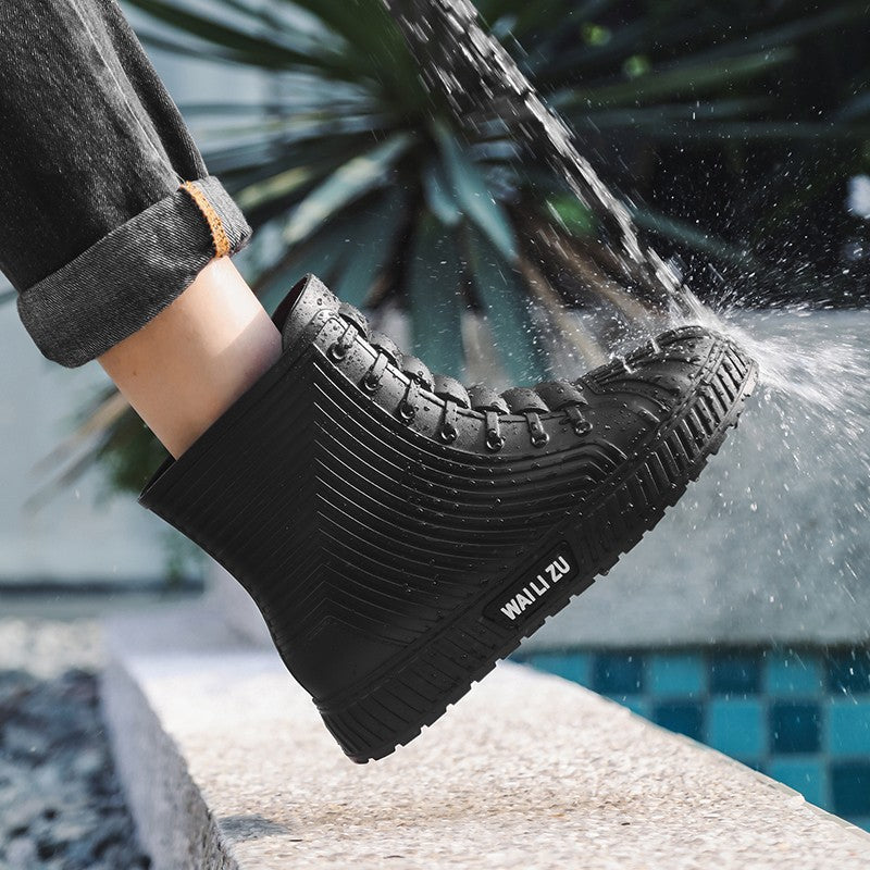 Versatile Casual Short-barreled Waterproof Shoes Men Women Lined With Fleece Warmth Anti-slip Wear-resistant Outdoors Rain Boots