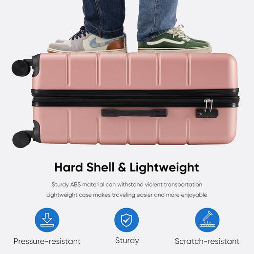 24 Inch Luggage, Hardside Suitcase with Spinner Wheels, TSA Approved Lock, Expandable Medium Suitcase for Travel & Business–Pink