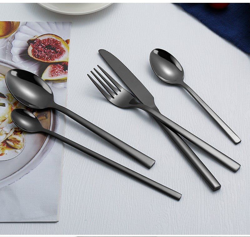 Western Tableware Black Dinnerware Set 6 Pieces Cutlery Set Stainless Steel Knife Fork IceTea Spoon Party Classic Silverware Set