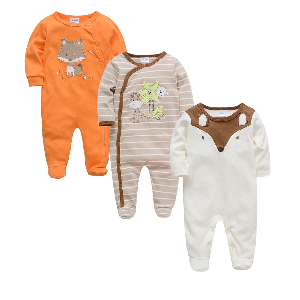 3 Pcs/lot 100% Cotton Baby Girls Clothes Set 0-12M Long Sleeve Newborn Boy Rompers Spring Autumn Carton Print Jumpsuit
