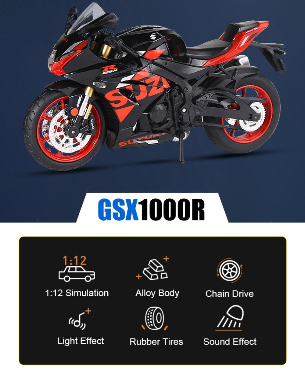 1:12 Suzuki GSX1000R R1250GS Alloy Diecast Toys Motorcycle Models Car with Light Shock Absorption Miniature Motorbike Boys Gifts