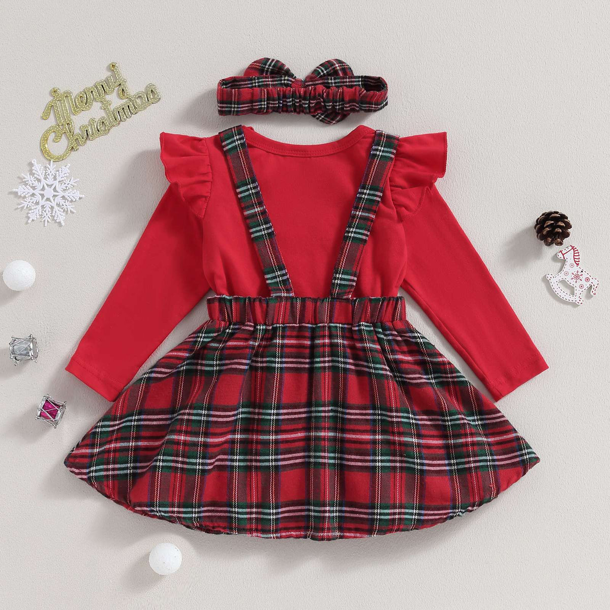 ma&baby 0-18M Christmas Newborn Infant Baby Girl Clothes Sets Knit Red Romper Deer Plaid Skirts Headban Xmas Outfits Costume D05