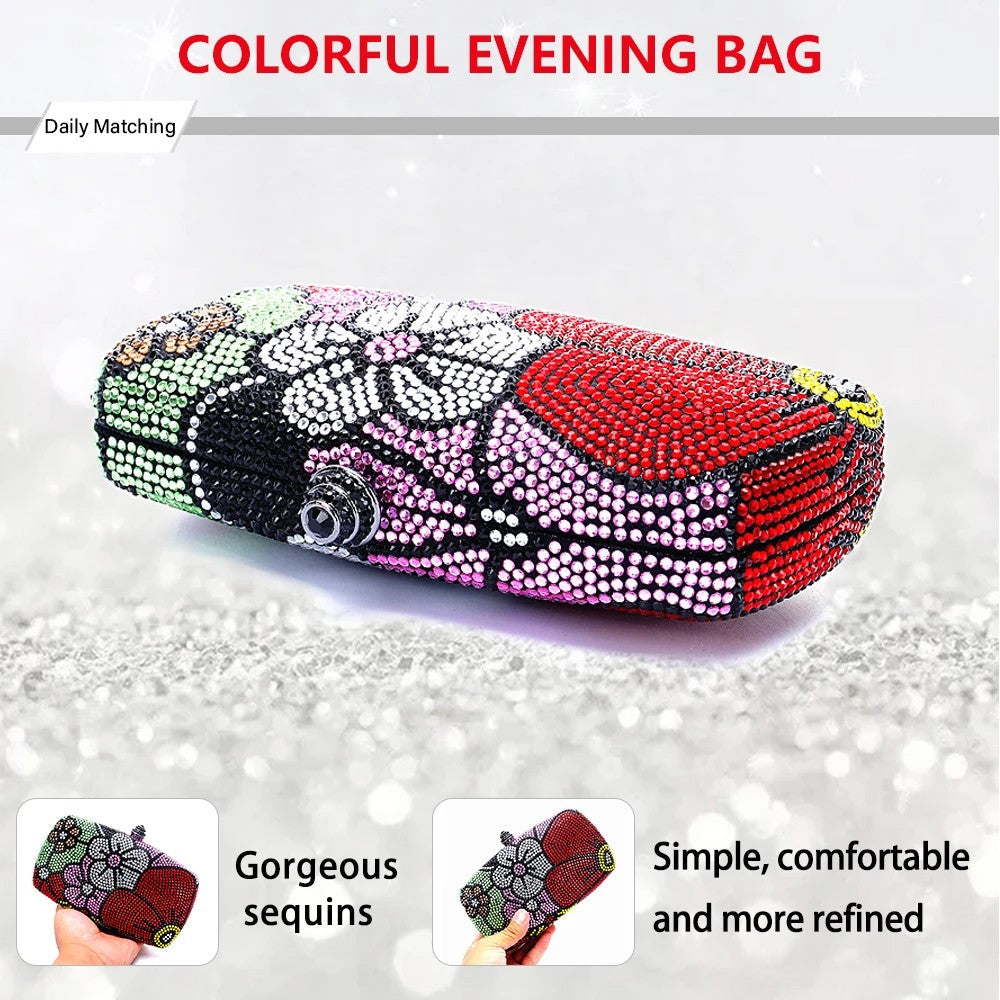 Women Multi Flower Rhinestone Clutches Luxury Diamond Wedding Purse Crystal Dinner Handbags Designer Party Stones Minaudere Bags