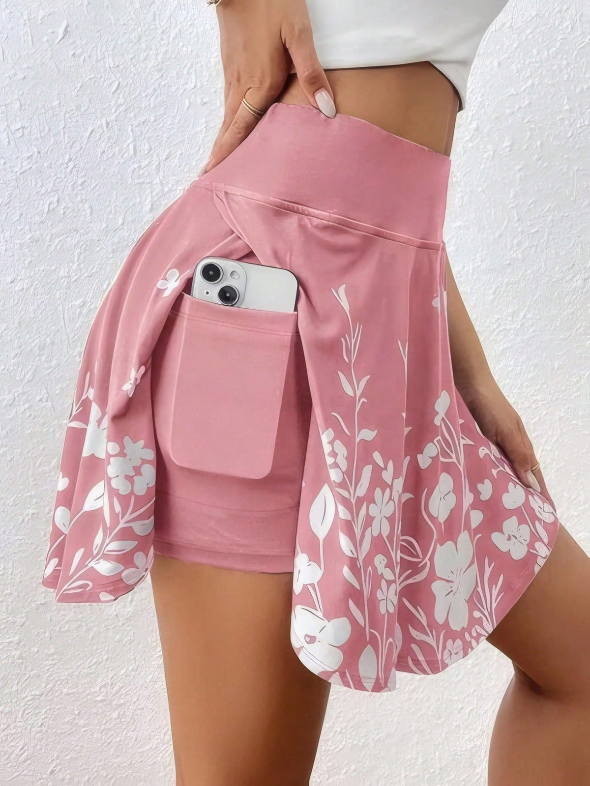 Plus Size 1XL-5XL New Women's Fashion High-Waisted Skirt Pants Phone Pocket Simple Floral Print Ladies Casual Shorts ?