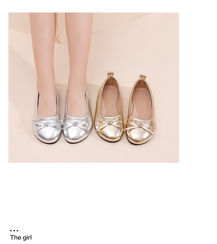 Elegant Girls Shoes Metal Colored Princess Casual Flats Soft Mary Jane Shoe Children Gold Silver Classic Ballet Flats Shoe 26-37