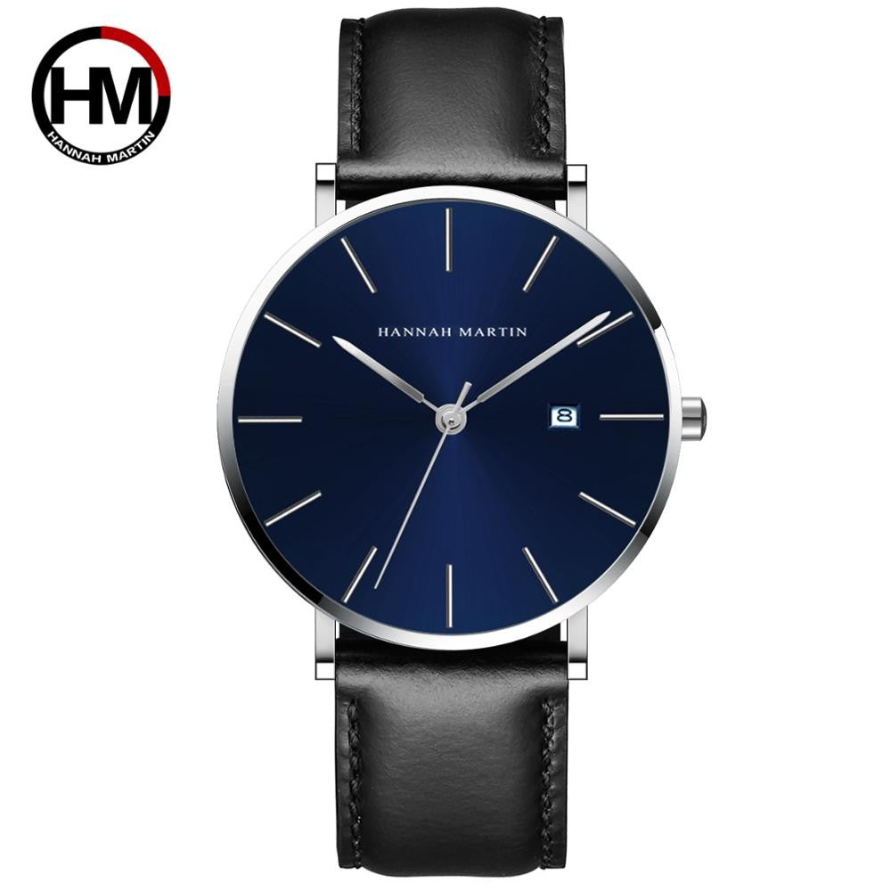 Classic Bauhaus Design Men Watch Dark Blue Japan Quartz Waterproof Stainless Steel Fashion Business Calendar Ultra Thin Watches