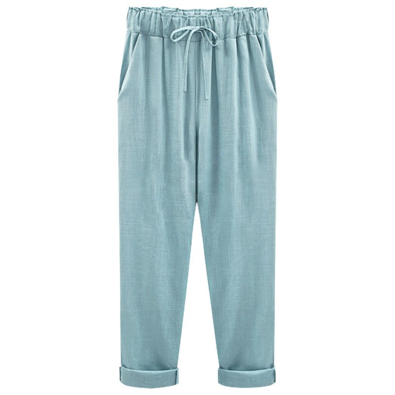 Cotton Linen Pants, Elastic Mid Waist Ankle Length Pant, Casual Women Loose Spring Pants, Female Slacks Size M-5XL 6XL 7XL 8XL