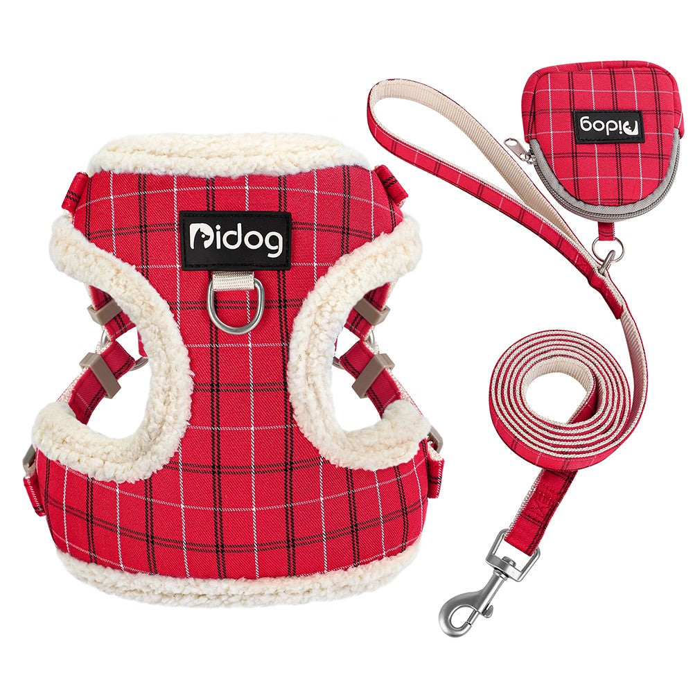 Breathable Dog Harness Leash Bag Set Winter Warm Dog Fur Harnesses Vest Pet Walking Rope With Garbage Bag for Small Medium Dogs