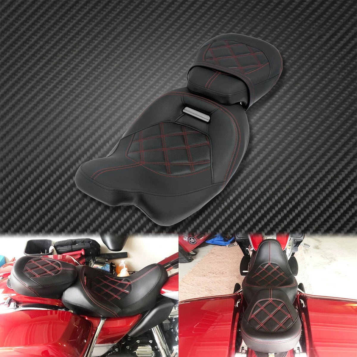 Motorcycle Leather Front Driver Rear Passenger Seat Two-Up Seat For Harley Touring Road King CVO Electra Street Glide 09-23