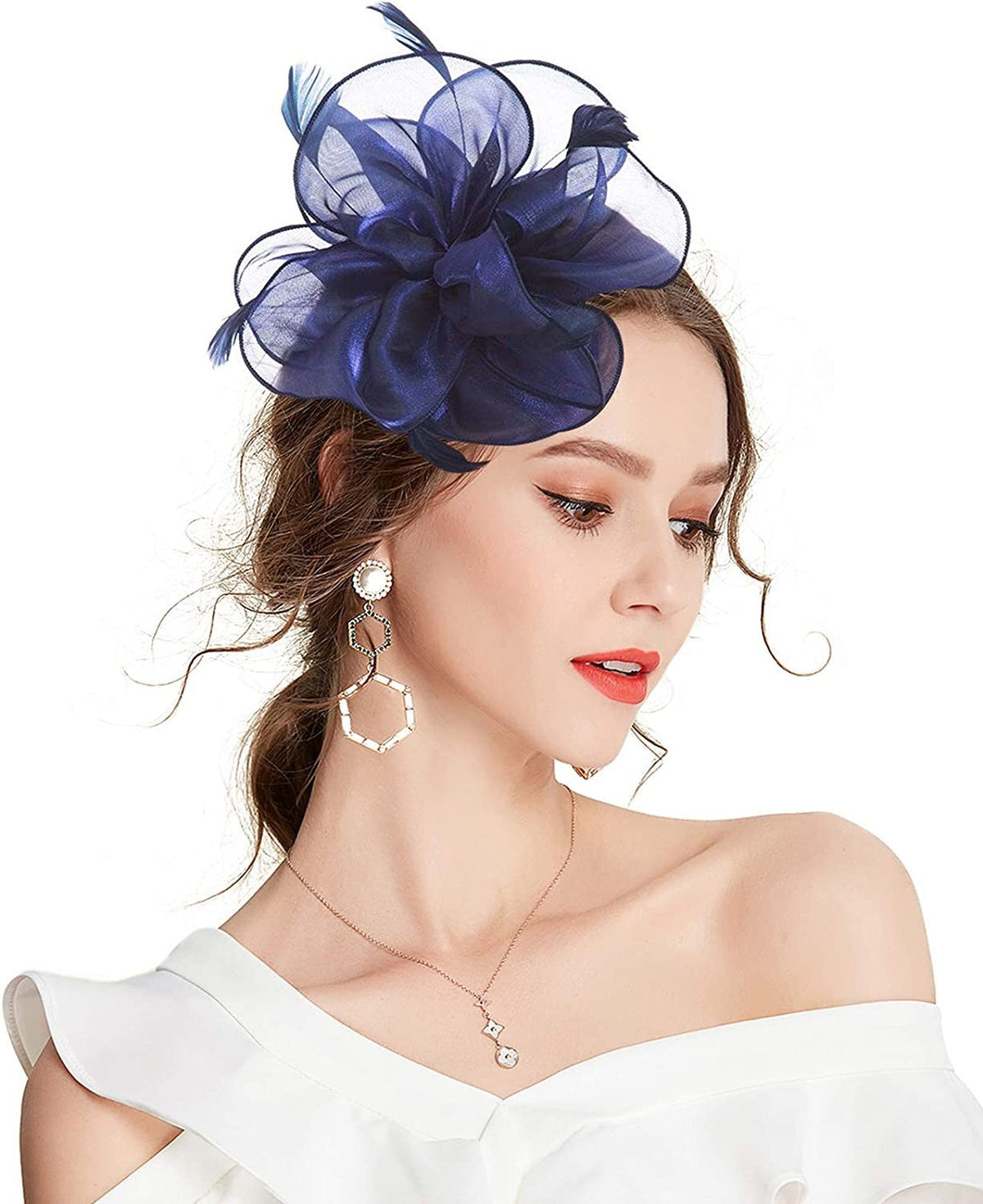 New Women's Organza Fascinators Feather Flower Kentucky Derby Hat Headdress Pillbox Hat for Wedding Tea Party Headwewar Clips