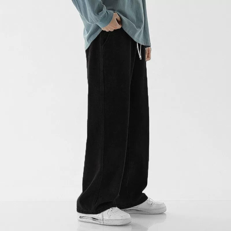 Casual Outdoor Men's Jeans Elastic Waist Loose Fit Long Pants Spring Autumn Workwear Comfortable Straight Leg Blue Denim