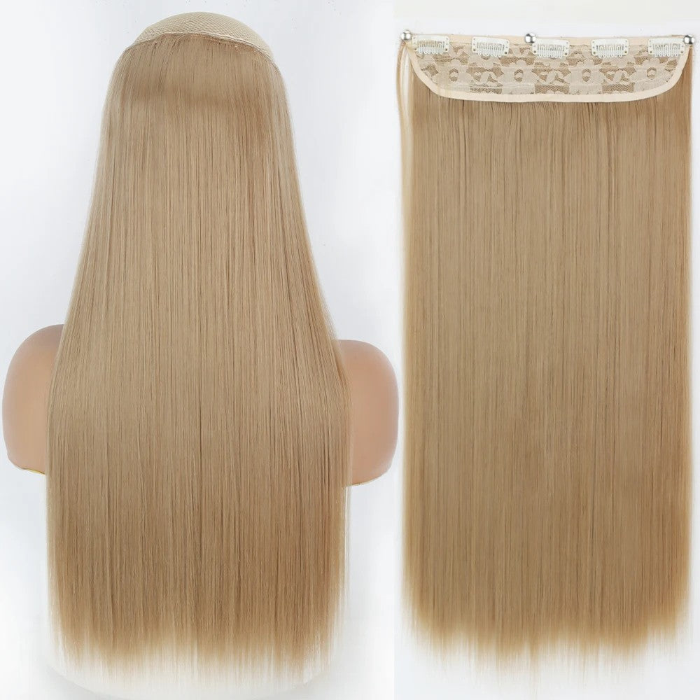 Long Straight Hairstyle 5 Clip Natural Hair Extension Synthetic Fiber Heat-Resistant Hairpiece 22"32" Black Brown Blonde