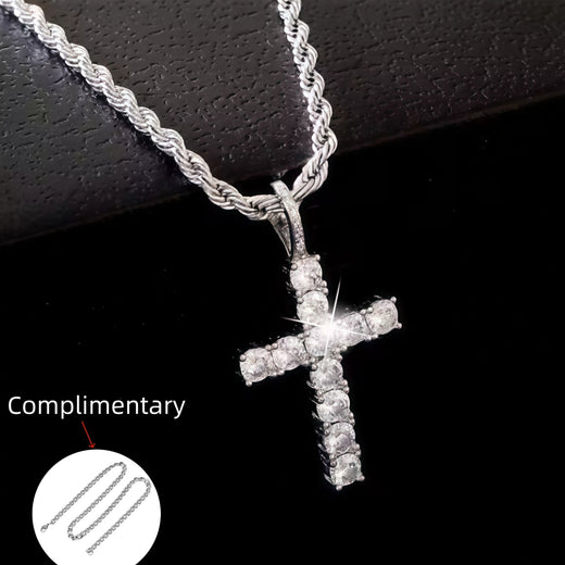 Iced Out Crystal Zircon Cross Pendant Necklace Silver Plated Twisted Chain Necklaces For Men Women?With a complimentary gift