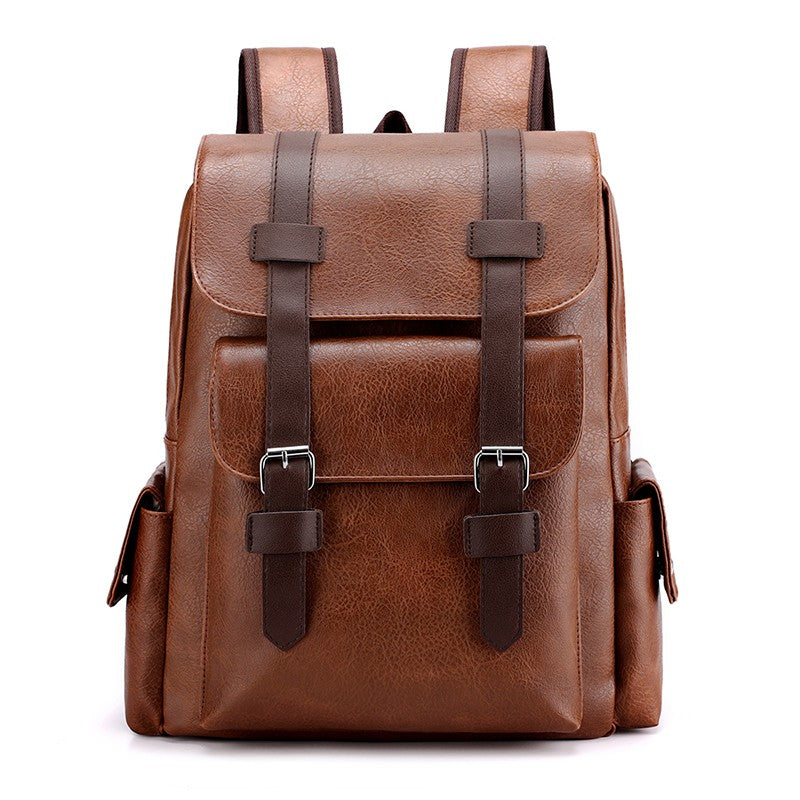 2023 Men Backpack PU Leather Bagpack Large Laptop Backpacks Male Mochilas Black Schoolbag For Teenagers Boys Brown Sac A Dos